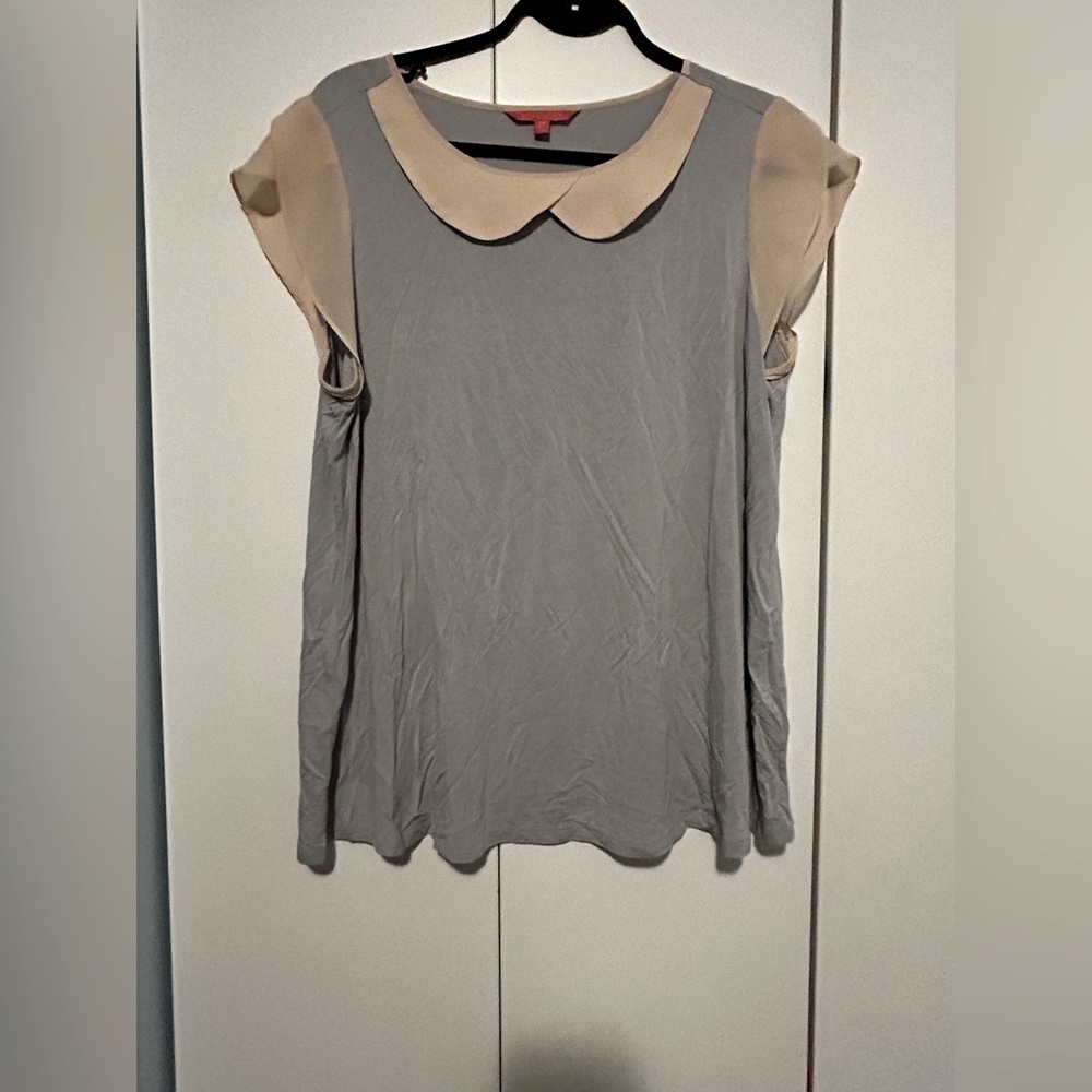 Modcloth Gray and Tan Blouse with Peter Pan Collar